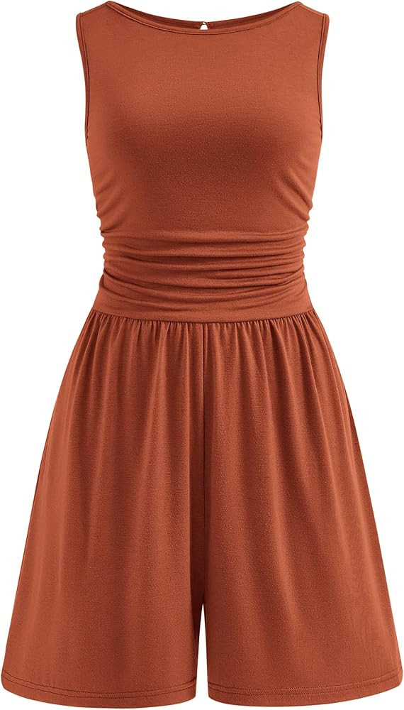 PRETTYGARDEN Summer Rompers for Women 2026 Dressy Casual Sleeveless Short Wide Leg Jumpsuits Beac... | Amazon (US)