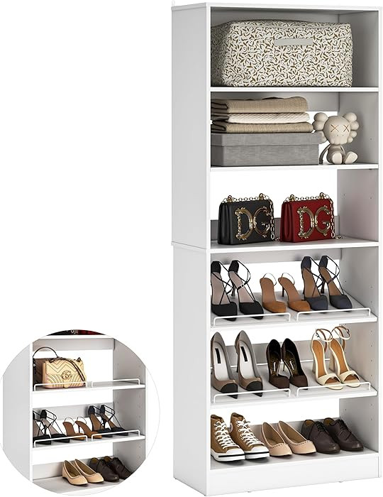 Unikito 25” Closet Organizer System, Freestanding Shoe Storage Shelves, Standalone Wood Shoe Ra... | Amazon (US)