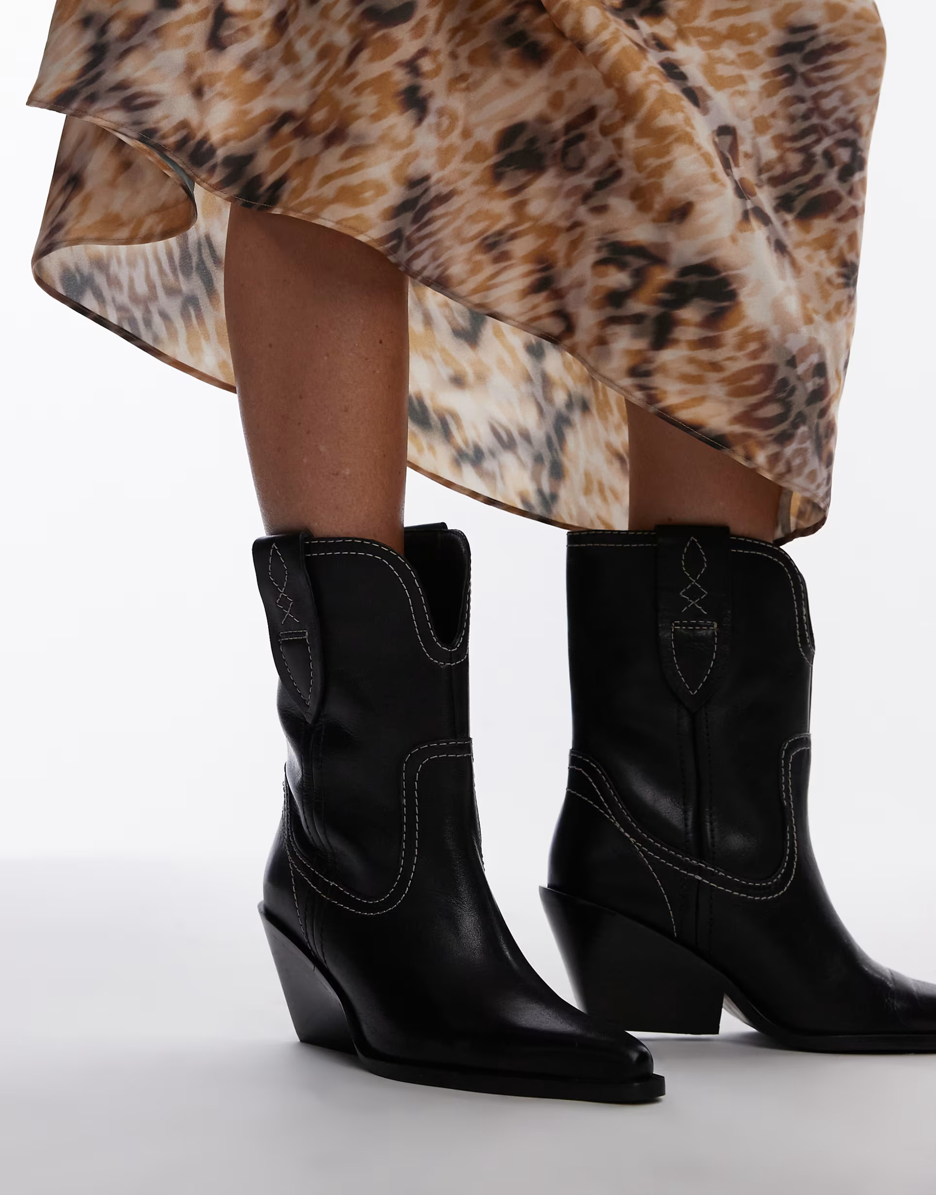 Free People contrast stitch leather western boots in black | ASOS (Global)