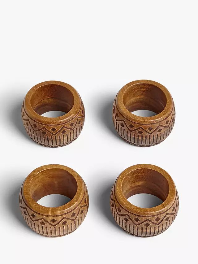 John Lewis & Partners Fusion Pattern Acacia Wood Napkin Rings, Set of 4, Natural | John Lewis (UK)