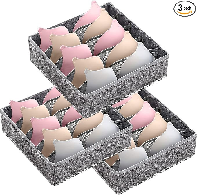 STYLIFING 3 Pack Bra Drawer Organizer, 5 Cells Foldable Underwear Storage Organizer for Closet | Amazon (US)