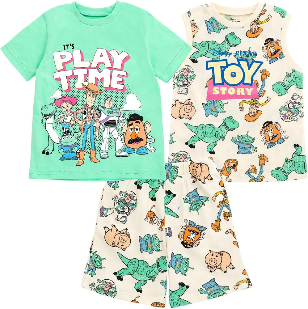 Disney Lion King Toy Story Mickey Mouse Cars T-Shirt Tank Top and French Terry Shorts 3 Piece Out... | Amazon (US)