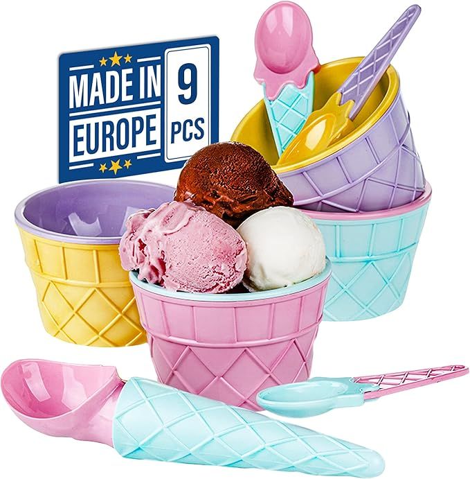 Crystalia Ice Cream Dessert Sundae Bowls, Plastic Reusable Ice Cream Cups, BPA-Free, Set of 9, 5 ... | Amazon (US)