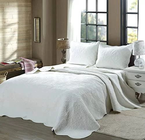 Cozy Line Home Fashions 100 COTTON Victorian Embossed Medallion Solid White Bedding Quilt Set, Re... | Walmart (US)