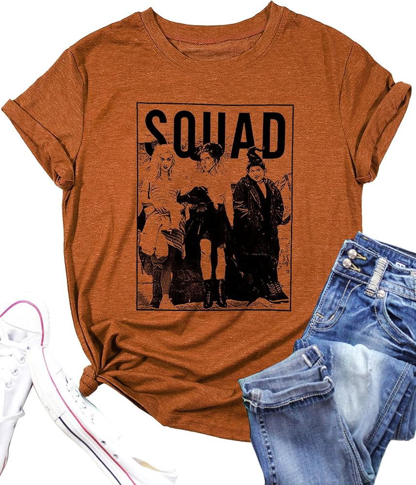 Sanderson Sister Squad Cute T Shirt Halloween Graphic Tees for Women Hocus Pocus Funny Shirts Fall C | Amazon (US)