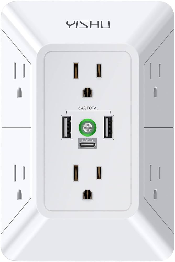 Multi Plug Outlet Surge Protector - YISHU 3 Sided Power Strip with 6 AC Outlet Extender and 3 USB... | Amazon (US)
