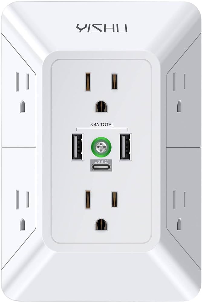 Multi Plug Outlet Surge Protector - YISHU 3 Sided Power Strip with 6 AC Outlet Extender and 3 USB... | Amazon (US)