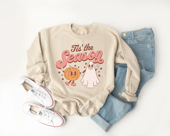 Tis The Season Fall Sweatshirt, Pumpkin Sweatshirt, Ghost Sweatshirt, Spooky and Cute Crewneck Sw... | Etsy (US)