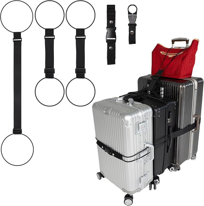 Luggage Straps 3 PCS for Suitcases TSA Approved 2 Short & 1 Long Adjustable Straps with Elastic T... | Amazon (US)