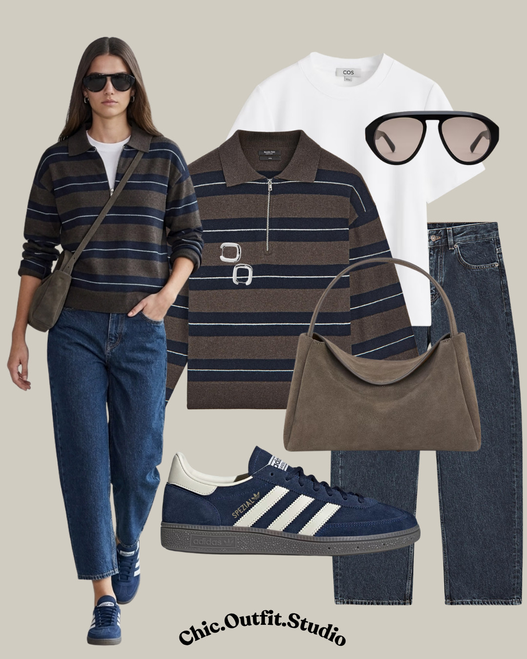 Striped Knit Rugby & Denim | Casual Cool Pre-Fall

✨A neutral and navy striped rugby knit paired with relaxed barrel-leg denim creates an effortlessly cool everyday pre-fall outfit. Navy Adidas sneakers and a soft suede shoulder bag keep the look sporty, modern, and incredibly wearable. 

✨Perfect for travel days, coffee runs, weekend errands, casual campus style, or relaxed city exploring.

✨Tags: striped rugby sweater outfit, brown striped knit outfit, navy and brown outfit women, straight leg denim outfit, Adidas Spezial outfit women, suede shoulder bag outfit, casual pre fall outfit, sporty chic women, everyday denim outfit, minimalist casual style, European casual outfit, travel outfit women, weekend street style 

 #LTKootd #LTKSeasonal #LTKOver40