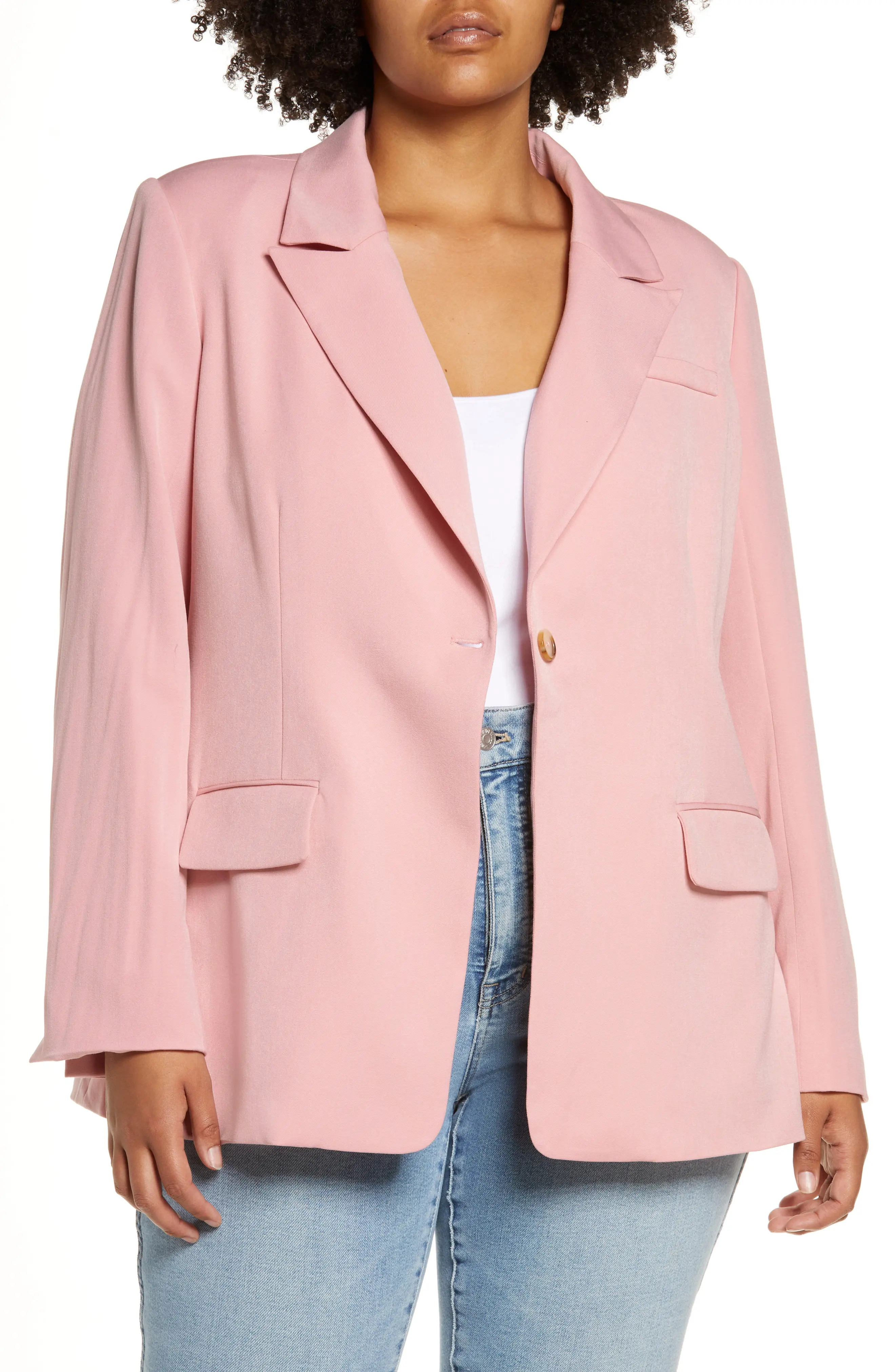 11 Honore Olivia Boyfriend Blazer in Pretty Pink at Nordstrom, Size 22W | Nordstrom