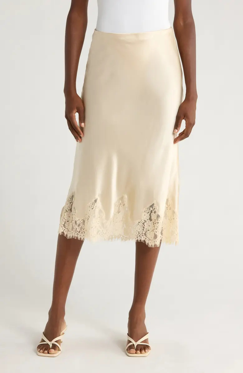 Lace Trim Silk Midi Skirt | Nordstrom