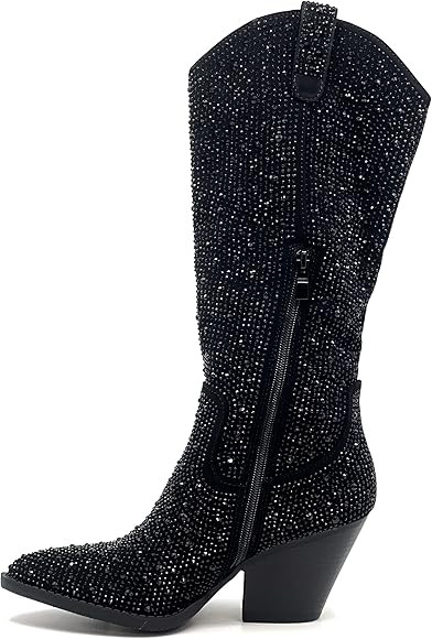 Forever Women Rhinestone Western Cowboy Pointed Toe Knee High Pull-on Boots | Amazon (US)