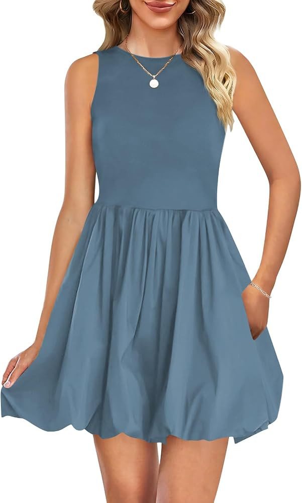 Naggoo Womens Summer Dresses 2026 Sleeveless Mini Short Tank Dress Beach Vacation Crewneck Bubble... | Amazon (US)