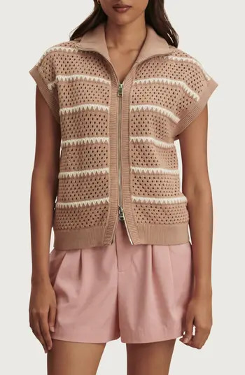 Haney Stripe Pointelle Knit Zip Front Sweatshirt | Nordstrom