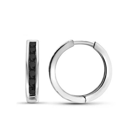 JewelersClub Black Diamond Earrings Women – 1-Carat Black Diamonds Sterling Silver Hoop Earrings – Hypoallergenic Hoop Earrings – Hoop Earrings Diamond Hoops – Black Hoop Earrings for Women | Walmart (US)