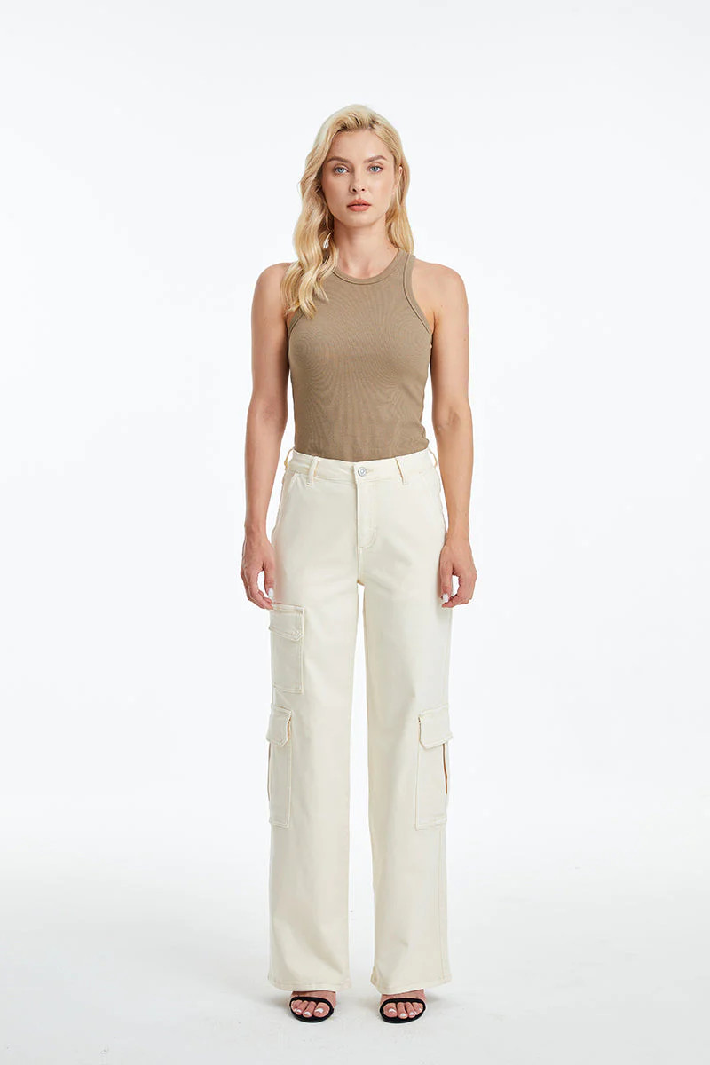 HIGH RISE WIDE LEG CARGO JEANS | Bayeas