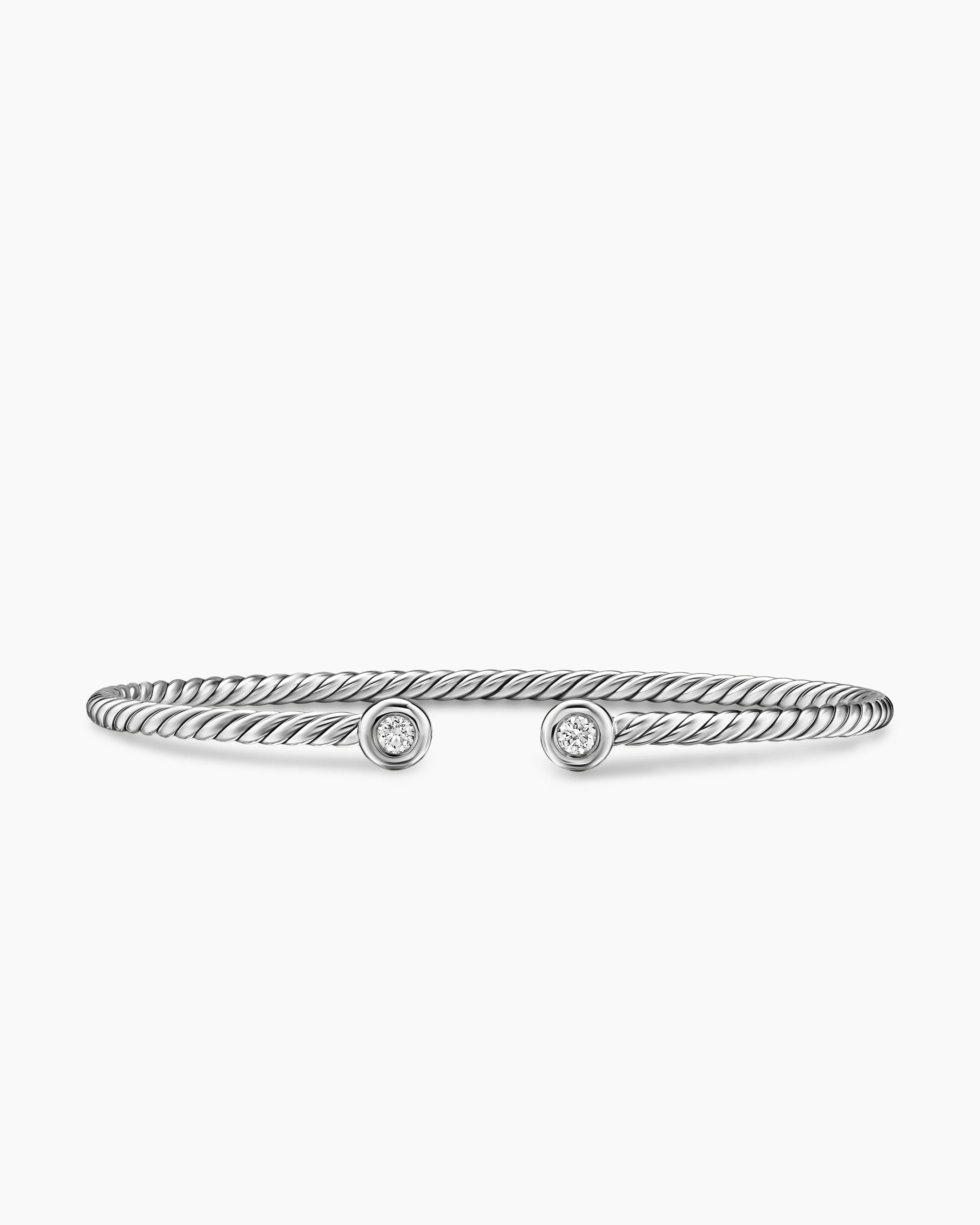 David Yurman | Micro Cable Flex Round Bracelet in Sterling Silver with Diamonds, 2.6mm | David Yurman