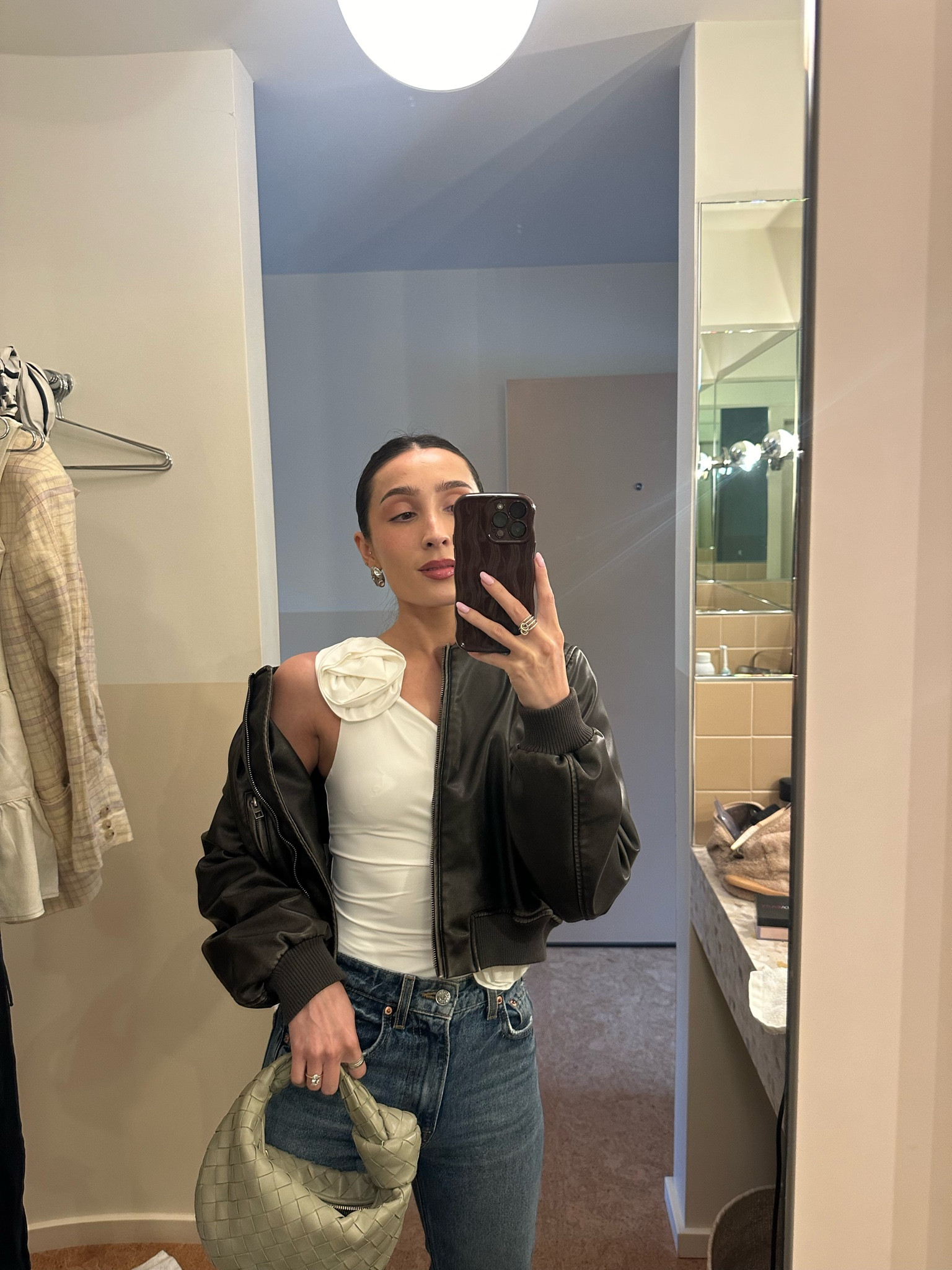 Bachelorette dinner in Ojai. Wearing the cutest bodysuit in XS and jeans I recommend sizing - size down (I do 23)! Jacket is a faux leather bomber from Zara. Bag is Bottega and earrings are Splash Jewels - my code is TIFFANY20! Boots are sold out, linking similar.

#LTKshoecrush #LTKstyletip #LTKfindsunder100