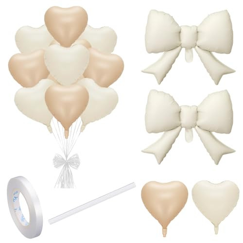 Cream Heart Balloons, 12-Piece Set with Bow Balloons for Wedding Decorations, Princess Parties, Romantic Proposals, Includes 5 Beige Balloons, 5 Caramel Balloons, 2 Bow Balloons with Ribbon and Straw | Amazon (US)