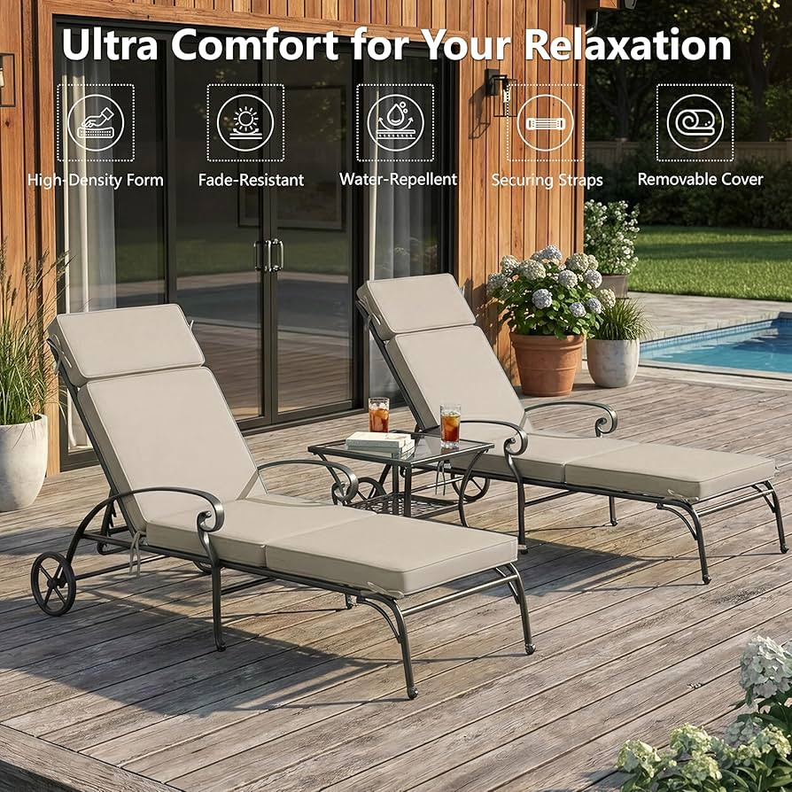Amazon.com : Honorbox 72 x 21 Inch Outdoor Chaise Lounge Cushions Set of 2 - Removable Cover, 4-Section Design, Water-Repellent & Fade-Resistant, 6 Tie Straps, Replacement for Patio & Pool Chairs - Cream : Patio, Lawn & Garden | Amazon (US)