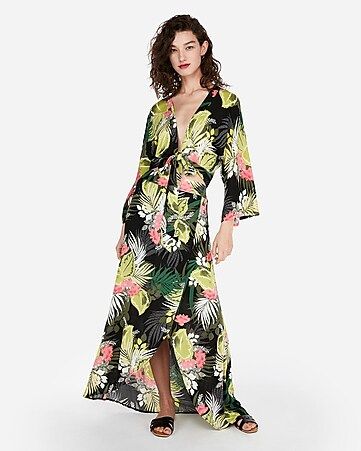 high waisted tropical print maxi skirt | Express