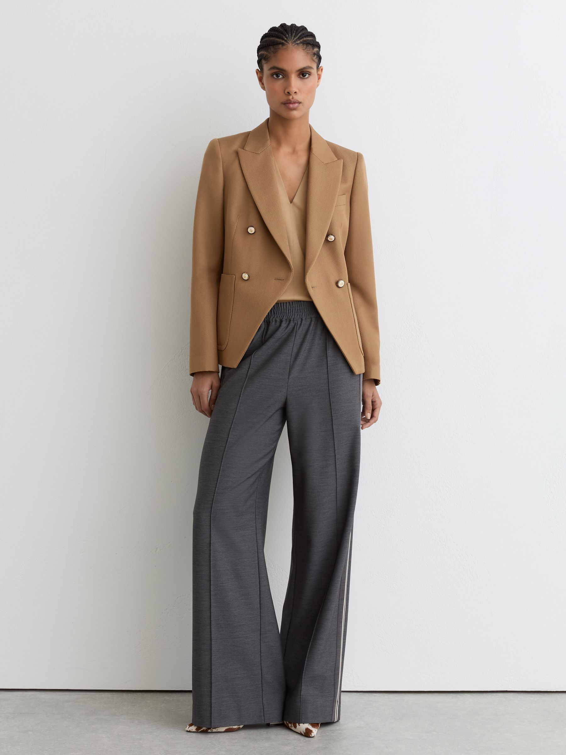 Reiss Wool-Blend Double-Breasted Blazer in Camel - REISS | Reiss UK