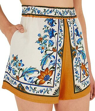Farm Rio Flora Tile Off White Print Shorts - S | Dillard's
