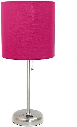 Simple Designs LT2024-PNK Brushed Steel Stick Table Desk Lamp with Charging Outlet and Drum Fabri... | Amazon (US)