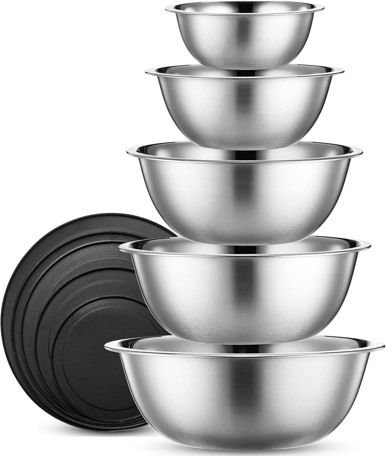 WHYSKO Stainless Steel Mixing Bowl Set, 10 Piece Stainless Steel Mixing Bowls with Lids Set for F... | Amazon (US)