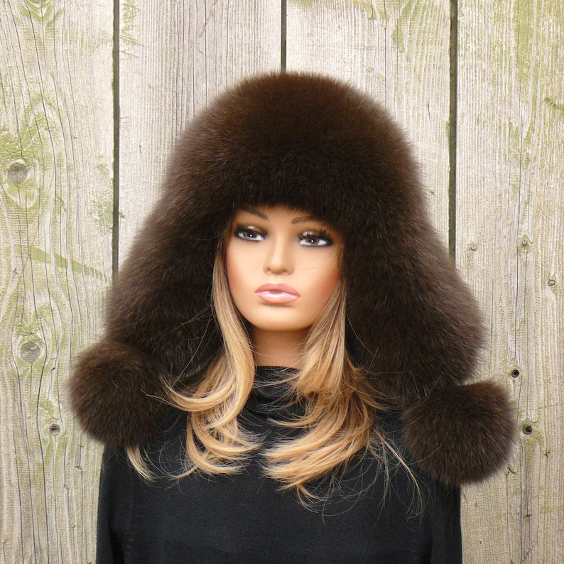 Brown Warm Ladies Fur Trapper Hat, Fox Fur Bomber Hat, Aviator Hat, Ushanka Winter Womens Hat, Br... | Etsy (US)