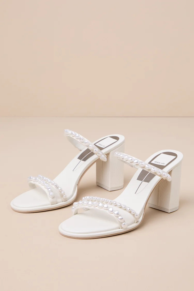Barrit Pearl Vanilla Embellished Strappy High Heel Sandals | Lulus