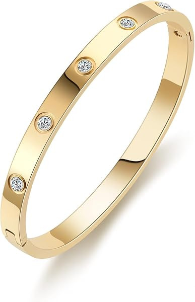 PDWZNBA 18K Gold-Plated Love Friendship Bracelets Trendy Stainless Steel Bangle Jewelry Gifts for... | Amazon (US)