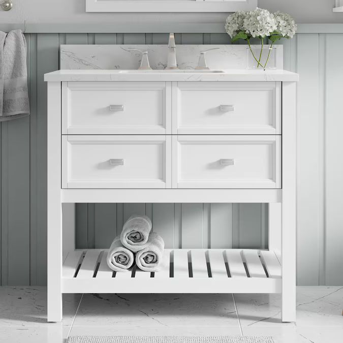 allen + roth Canterbury 36-in White Single Sink Bathroom Vanity with Carrara Engineered Stone Top... | Lowe's