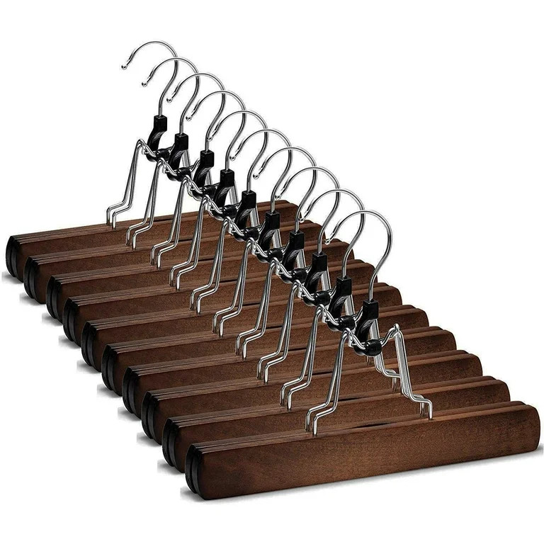 Zober High-Grade Wooden Pants Hangers with Clip, 10 Pack, Vintage Wood | Walmart (US)