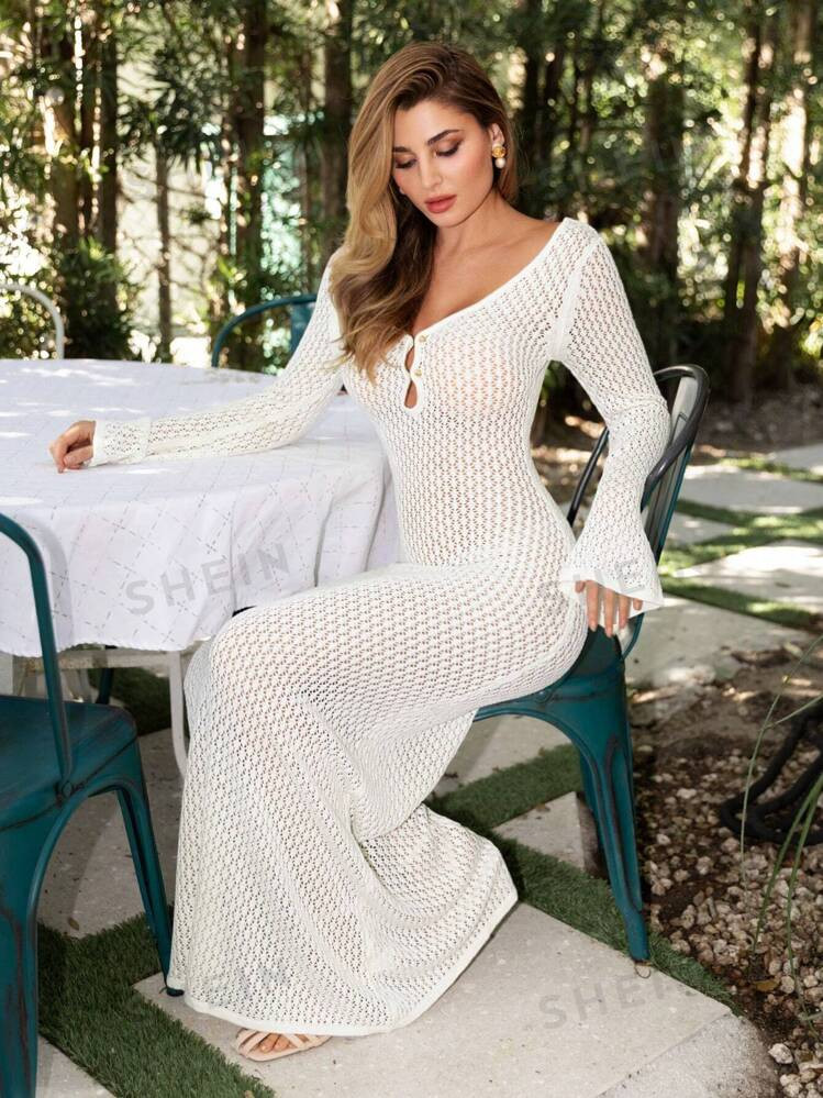 Anewsta Women'S V-Neck Hollow Out Sweater Dress,Summer Beach | SHEIN