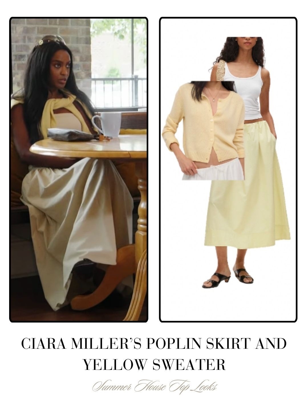 Ciara Miller’s Poplin Skirt and Yellow Sweater 