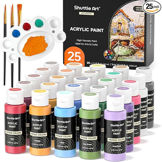 Shuttle Art Acrylic Paint Set, 25 Vintage Colours, 2oz/60ml Bottles, Rich Pigmented, Premium Acry... | Amazon (US)