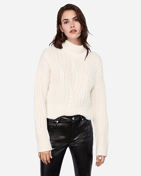 funnel neck cable knit sweater | Express