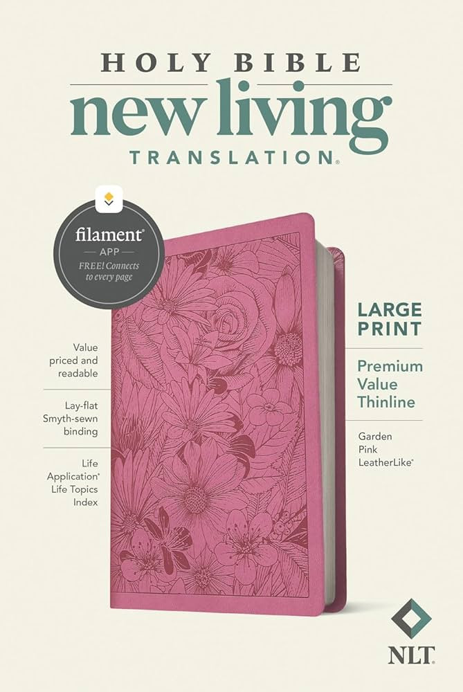 NLT Large Print Premium Value Thinline Bible, Filament Enabled (LeatherLike, Garden Pink) | Amazon (US)