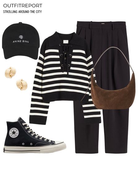 Black trousers stripe jumper sweater hat converse all stars

#LTKshoecrush #LTKitbag #LTKstyletip