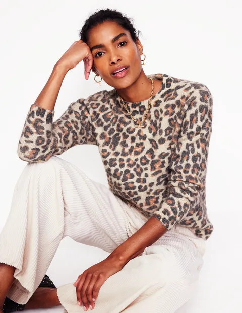 Rosemary Relaxed Fluffy Jumper - Oatmeal Melange, Leopard | Boden UK | Boden UK