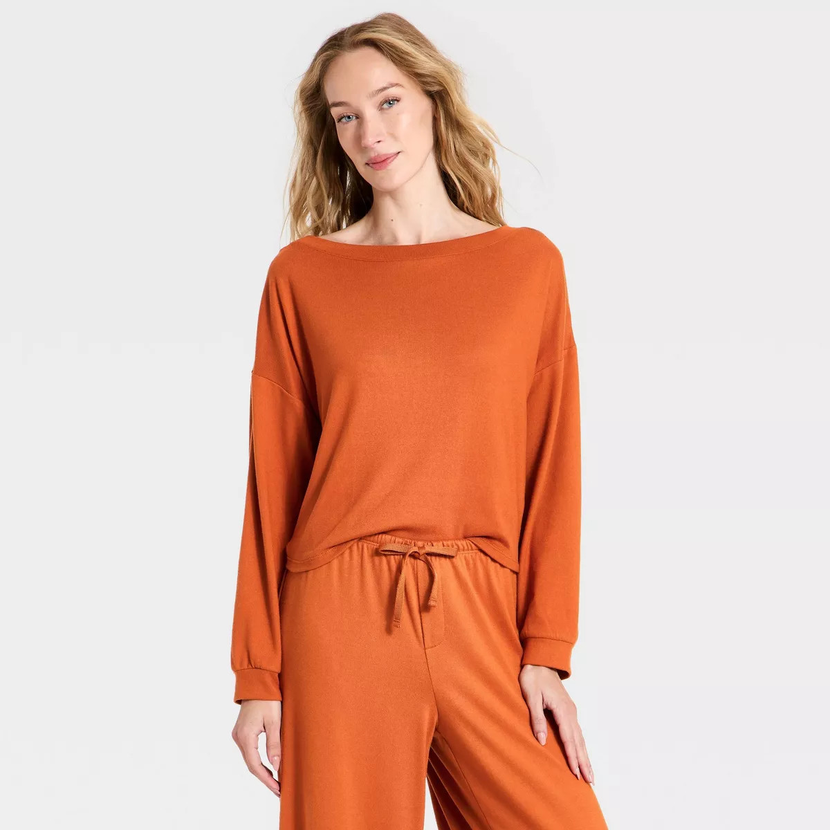 Women's Cozy Boatneck Pullover Sweatshirt - Auden\u2122 Orange S | Target