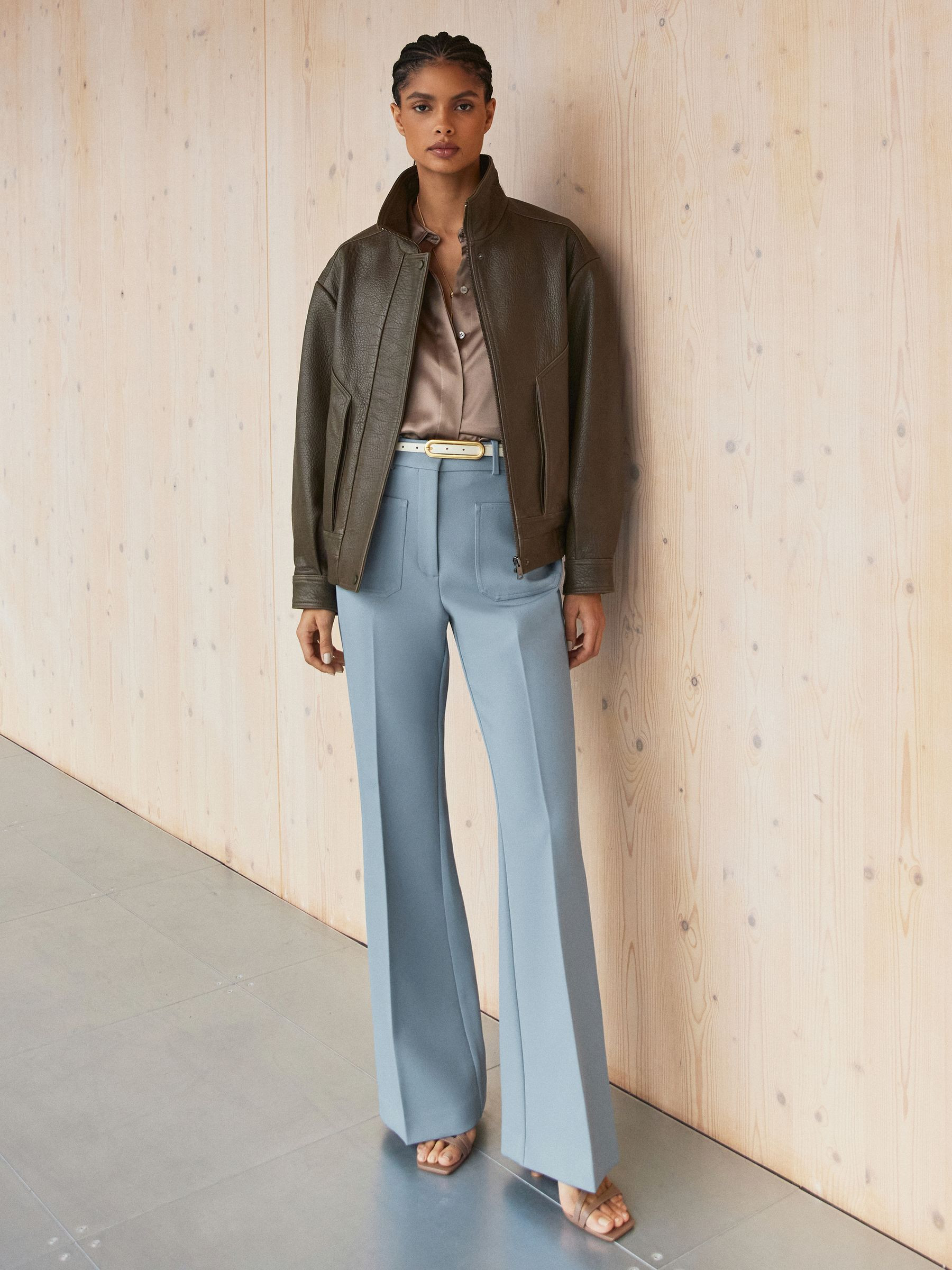 Reiss Twill Patch-Pocket Flared Trousers in Blue - REISS | Reiss UK