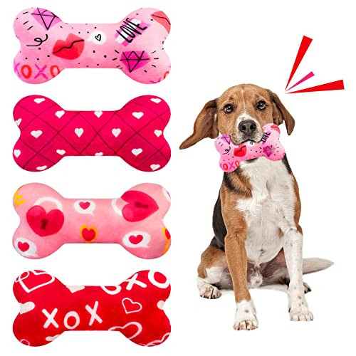 Lepawit Valentine's Day Dog Toys, 4 Pack Plush Bone Squeaky Dog Toys, Cute Valentine's Dog Gifts for Small and Medium Dogs | Amazon (US)
