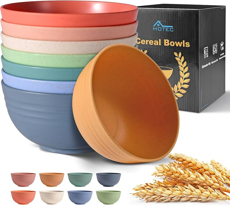 HOTEC Unbreakable Wheat Straw Cereal Bowls - Microwave & Dishwasher Safe Soup and Salad Bowls, Se... | Amazon (US)