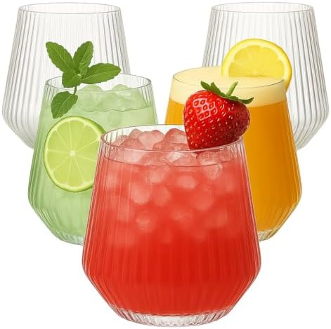 40 count Origami Ripple Unbreakable Stemless Plastic Wine Champagne Whiskey Glasses Elegant Durab... | Amazon (US)