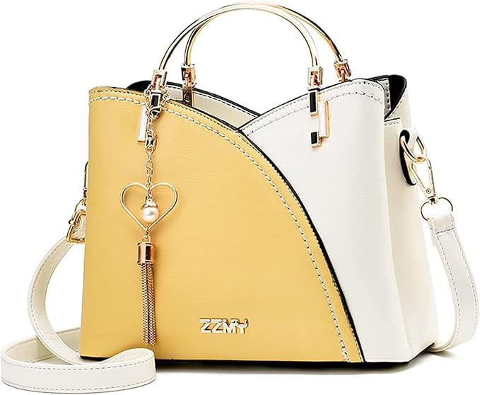 Women's Contrast Pu Leather Handbags Purse Color Block Handle Tote Bags Stitching Totes Satchel S... | Amazon (US)