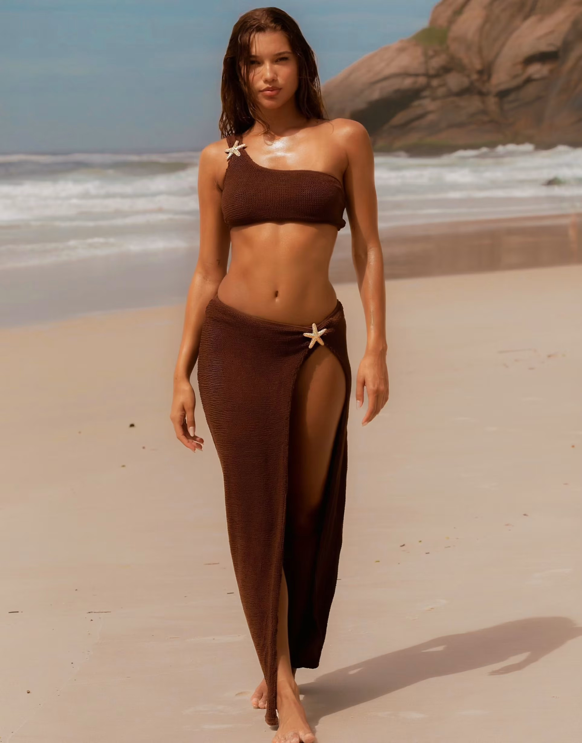Moda Minx X Agnes Pimentel maxi scrunch maxi beach skirt in coffee | ASOS (Global)