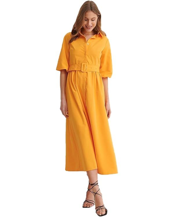 Elina fashion Georgette Long Sleeves A-Line Flared Dress Long Casual midi Dresses | Amazon (US)